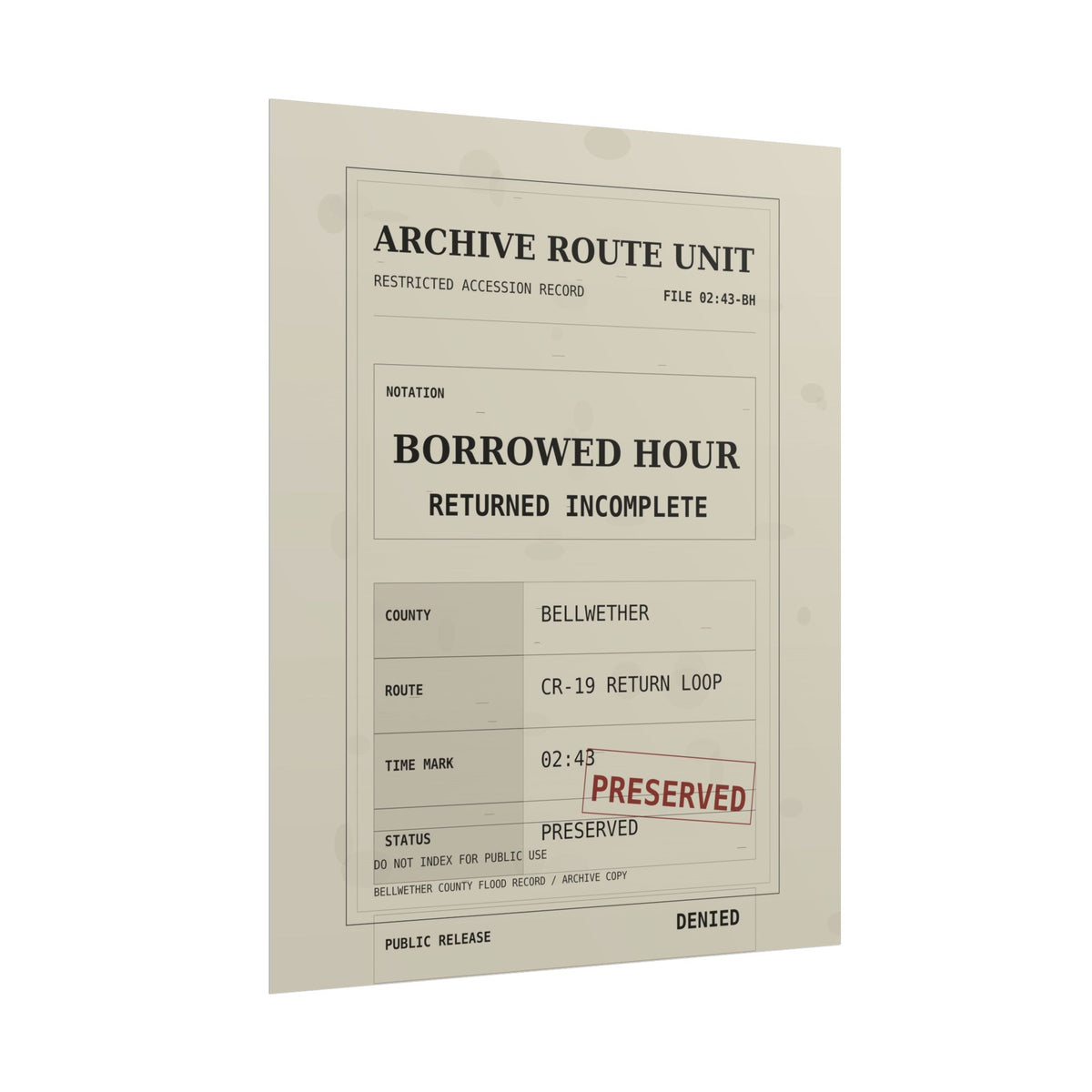 The Borrowed Hour Accession Record Poster