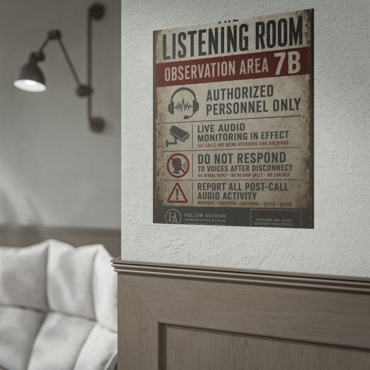 The Listening Room Observation Area Warning Poster