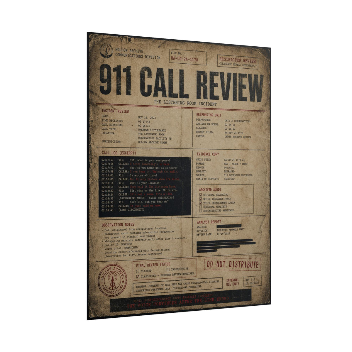 The Listening Room 911 Call Review Poster