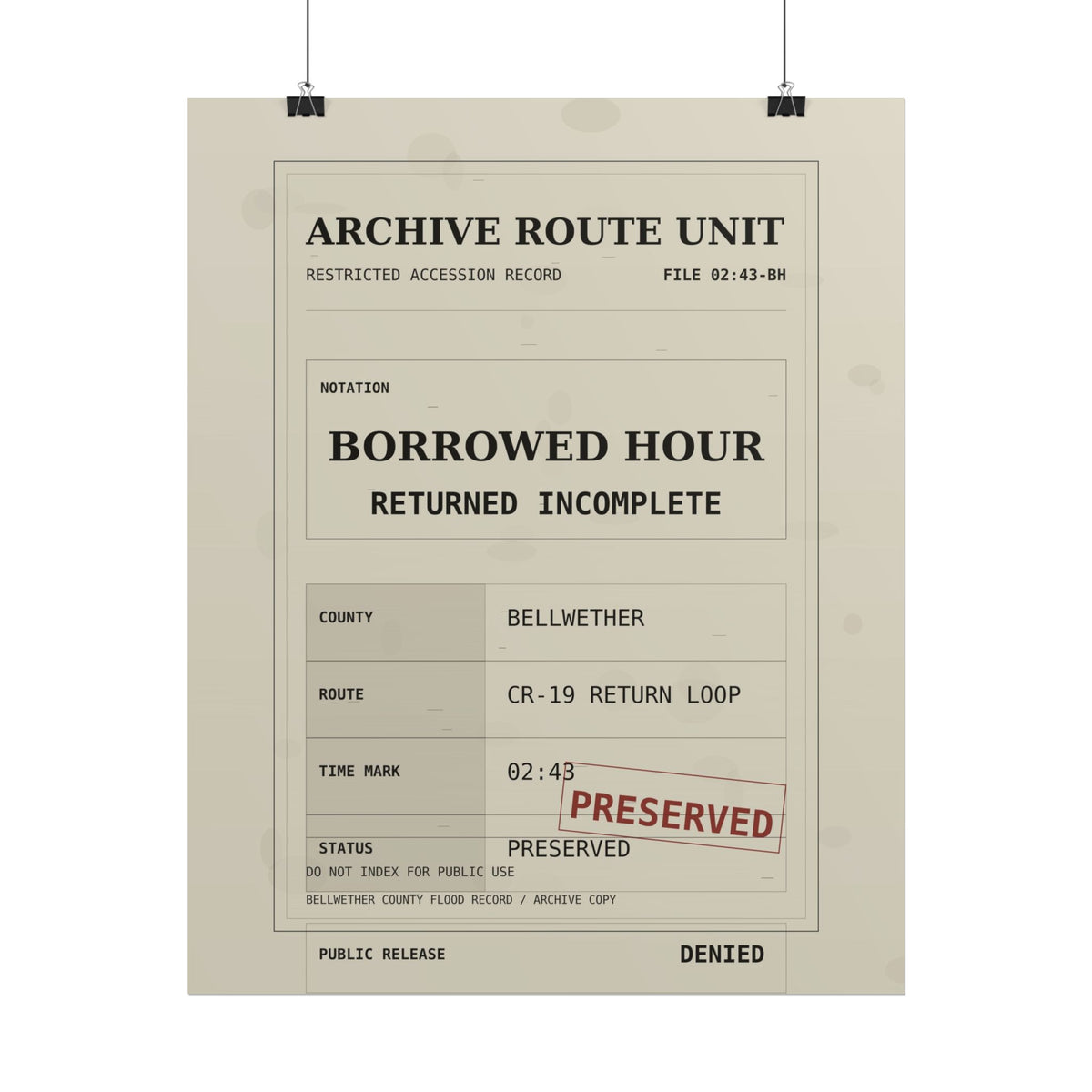 The Borrowed Hour Accession Record Poster