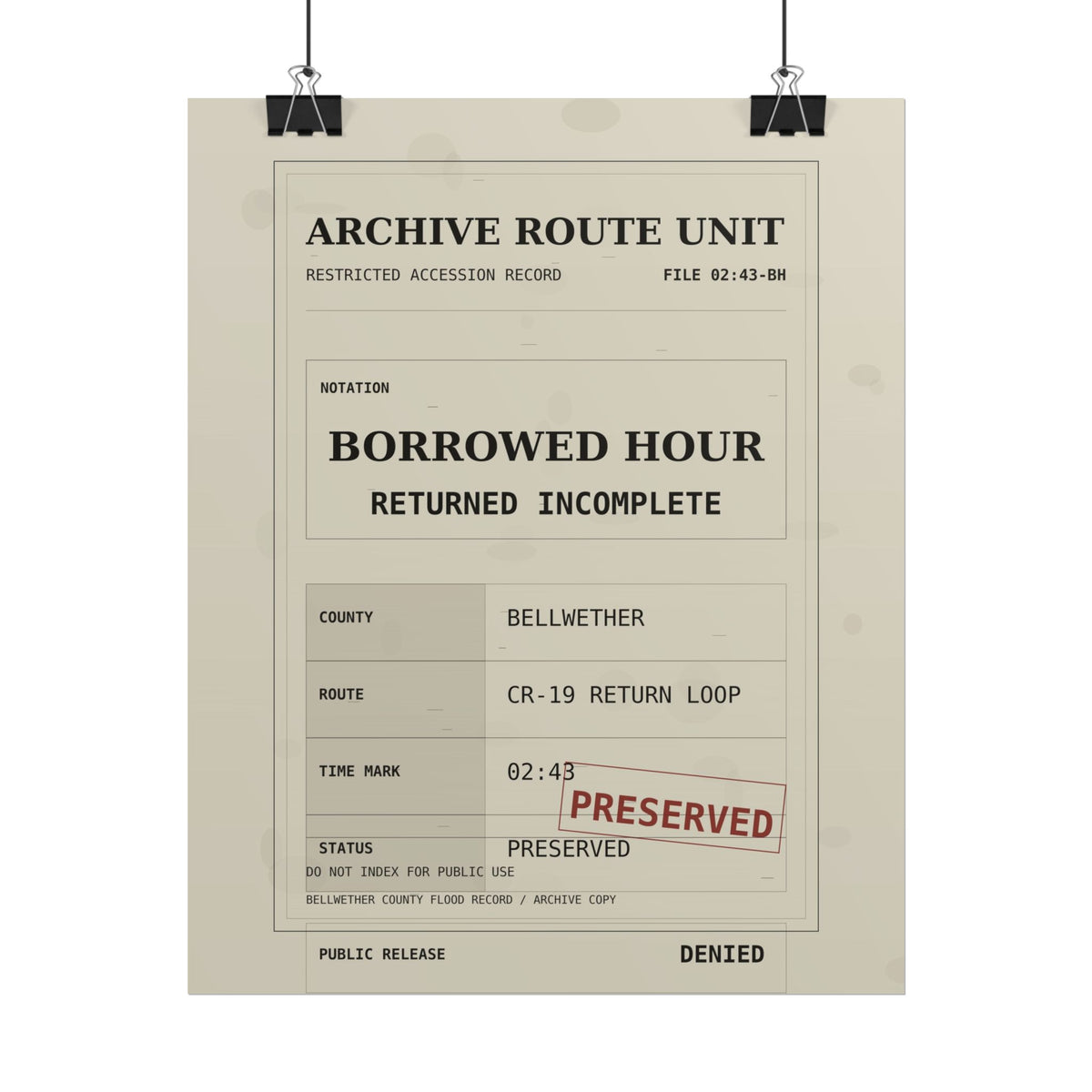 The Borrowed Hour Accession Record Poster