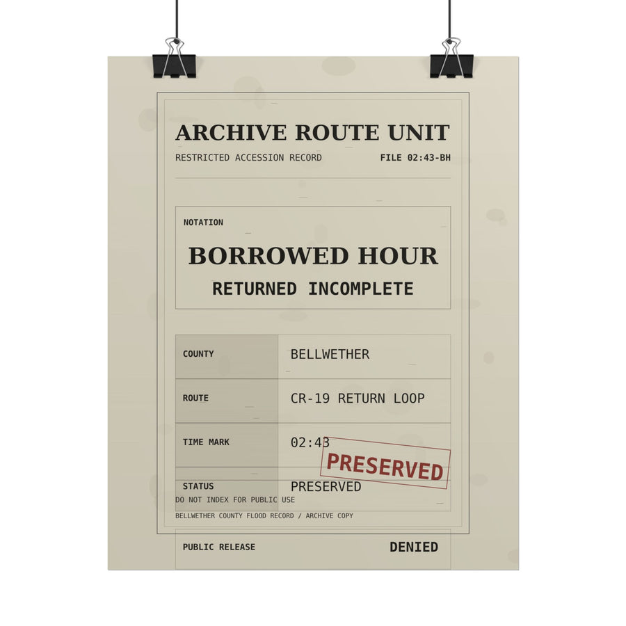 The Borrowed Hour Accession Record Poster