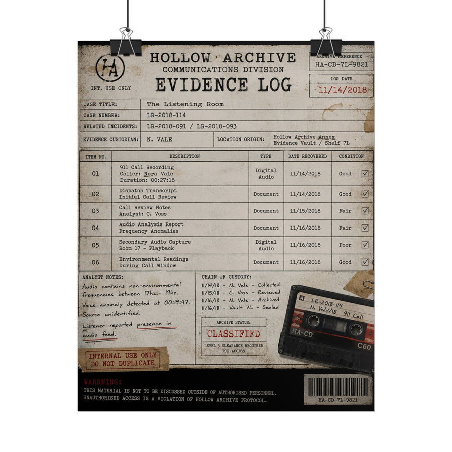 The Listening Room Evidence Log Poster