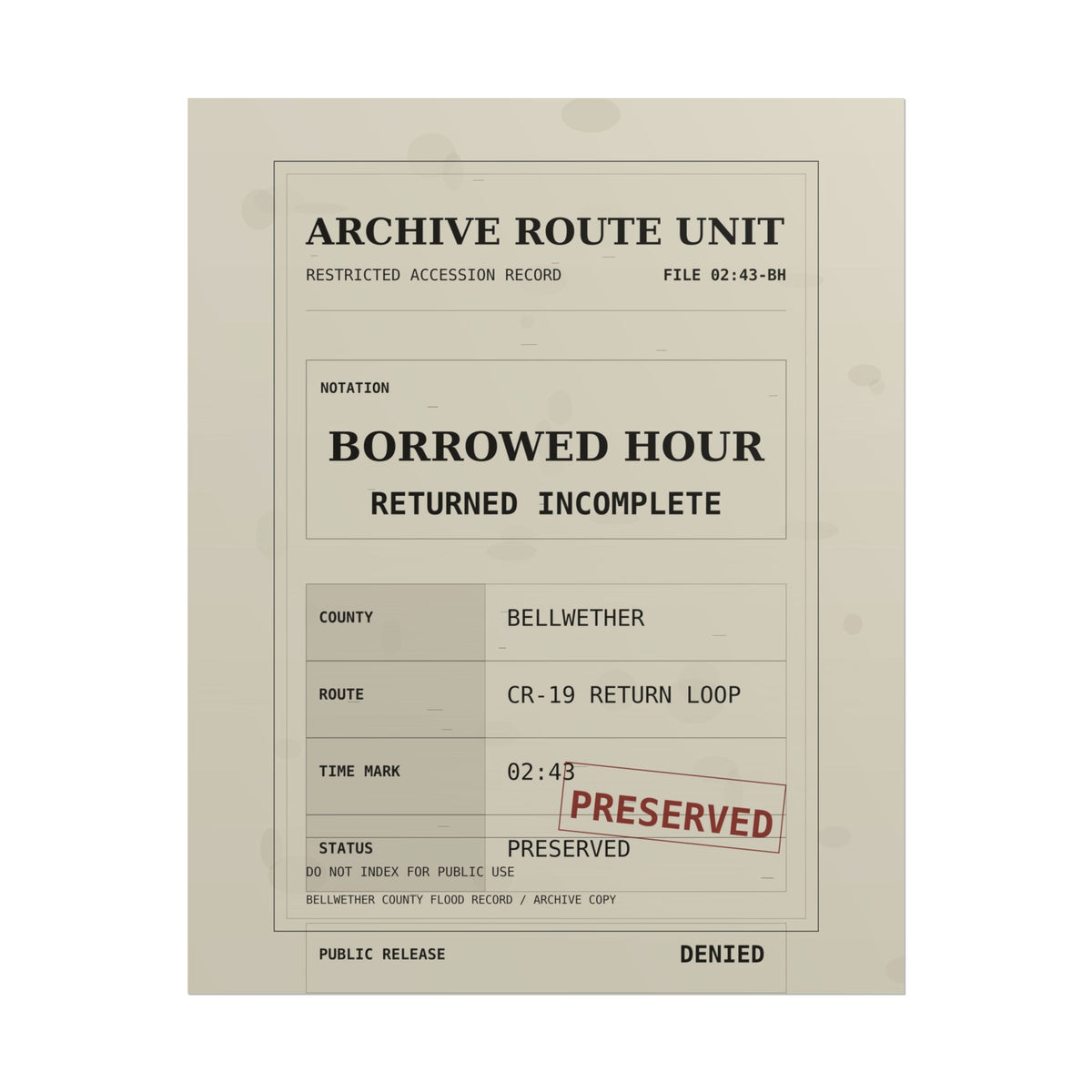 The Borrowed Hour Accession Record Poster