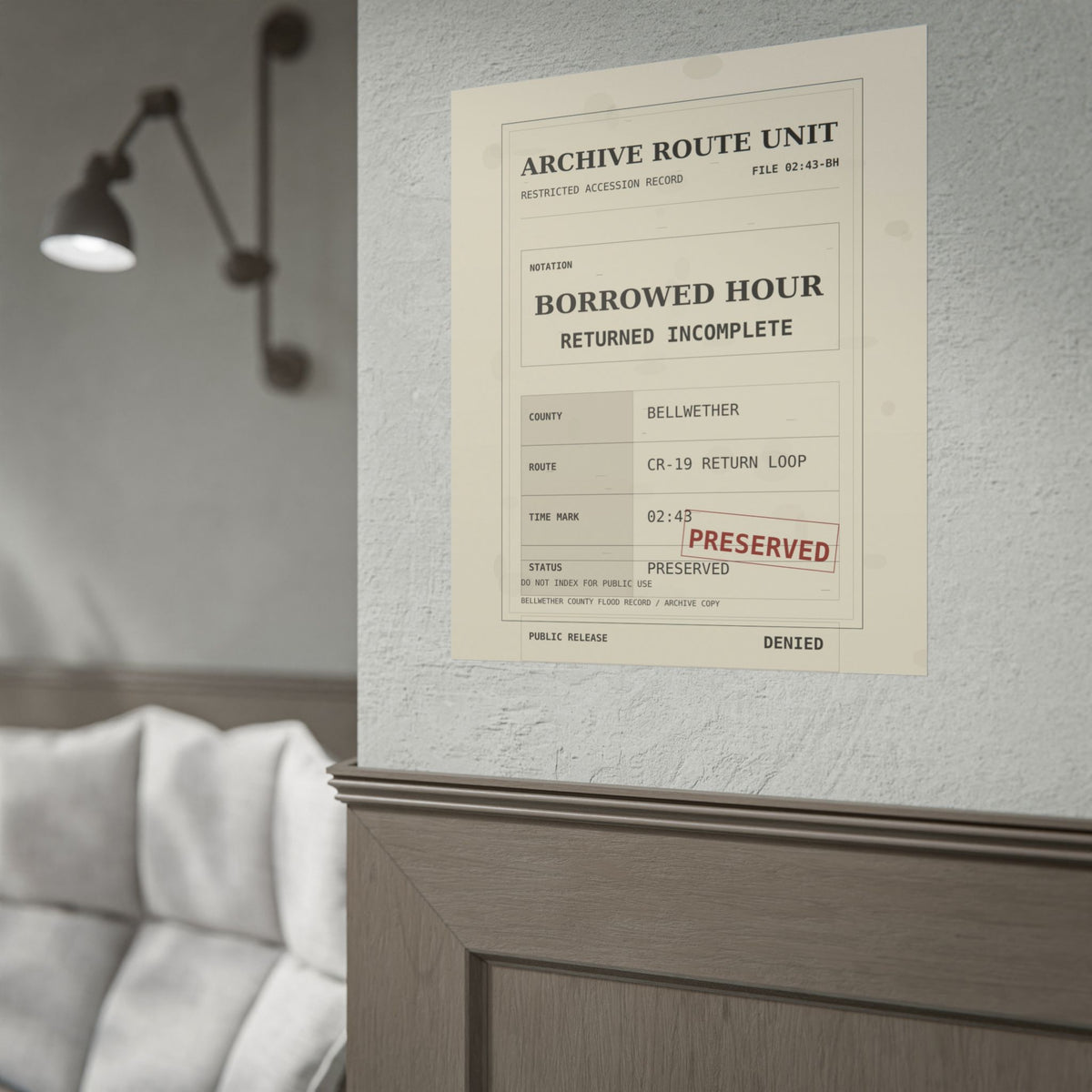 The Borrowed Hour Accession Record Poster