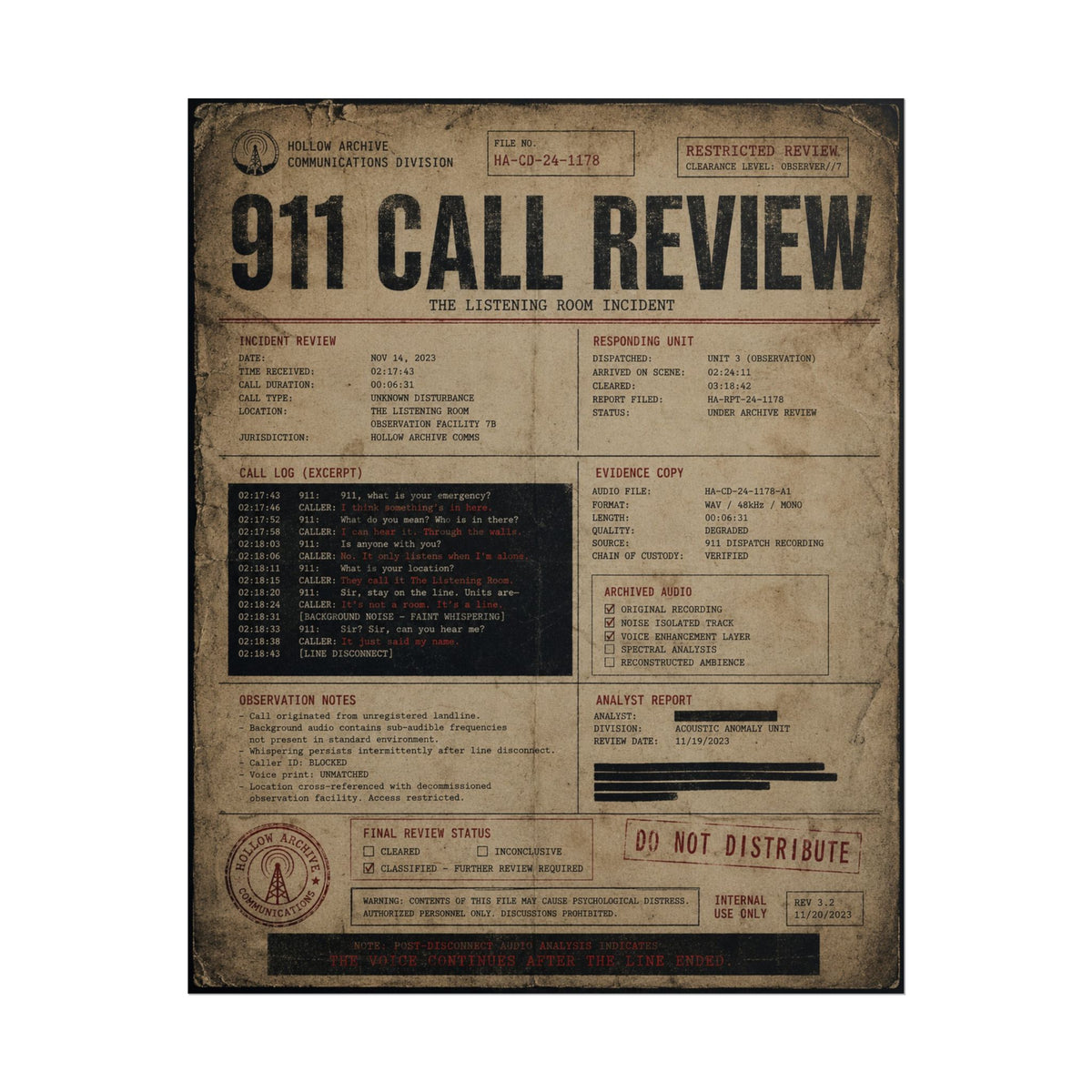 The Listening Room 911 Call Review Poster