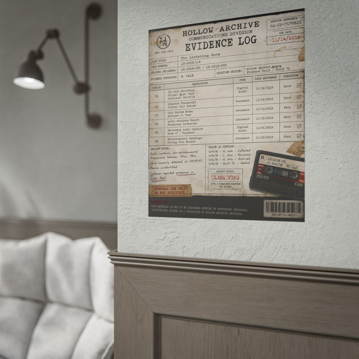 The Listening Room Evidence Log Poster