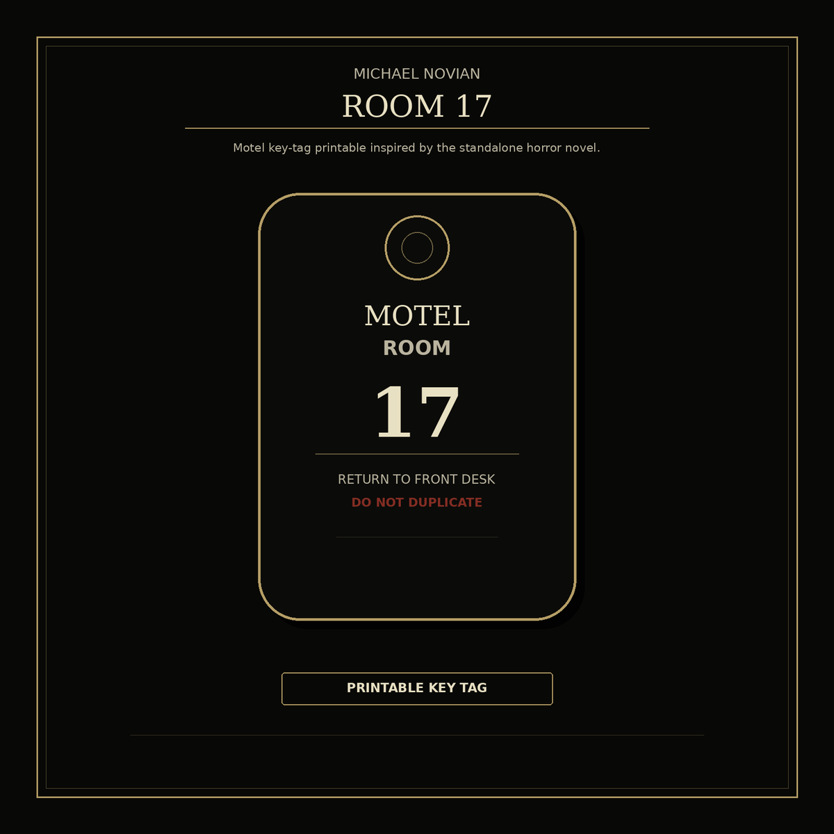 Room 17 Motel Key Tag Printable by Michael Novian