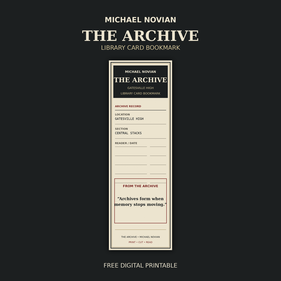 The Archive Library Card Bookmark by Michael Novian