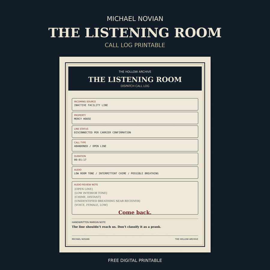 The Listening Room Call Log Printable by Michael Novian
